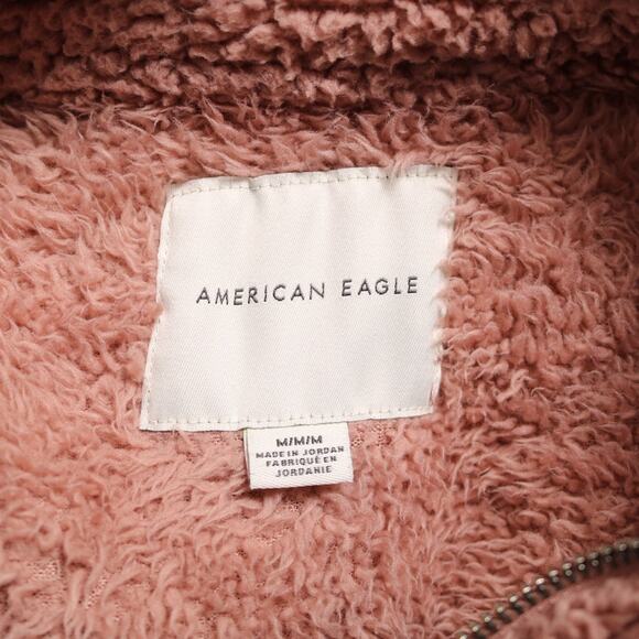 American Eagle Mauve Pink Sherpa Half Zip Pullover Teddy Jacket Sweatshirt M - Picture 6 of 10